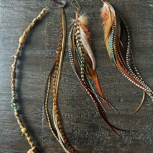 Bohemian feather earring and hair clip set